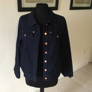 ModCloth 70’s chevron style denim jacket ,size 1X, cotton blend,rose gold button